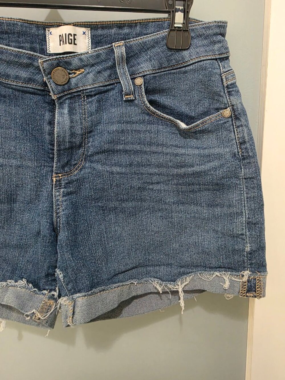 Paige Denim Cutoff Jean Shorts – Size 25, Blue, Distressed Raw Hem - Picture 4 of 6